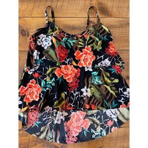 Magicsuit Black and Orange Swim Coverup with Ruffled Hem